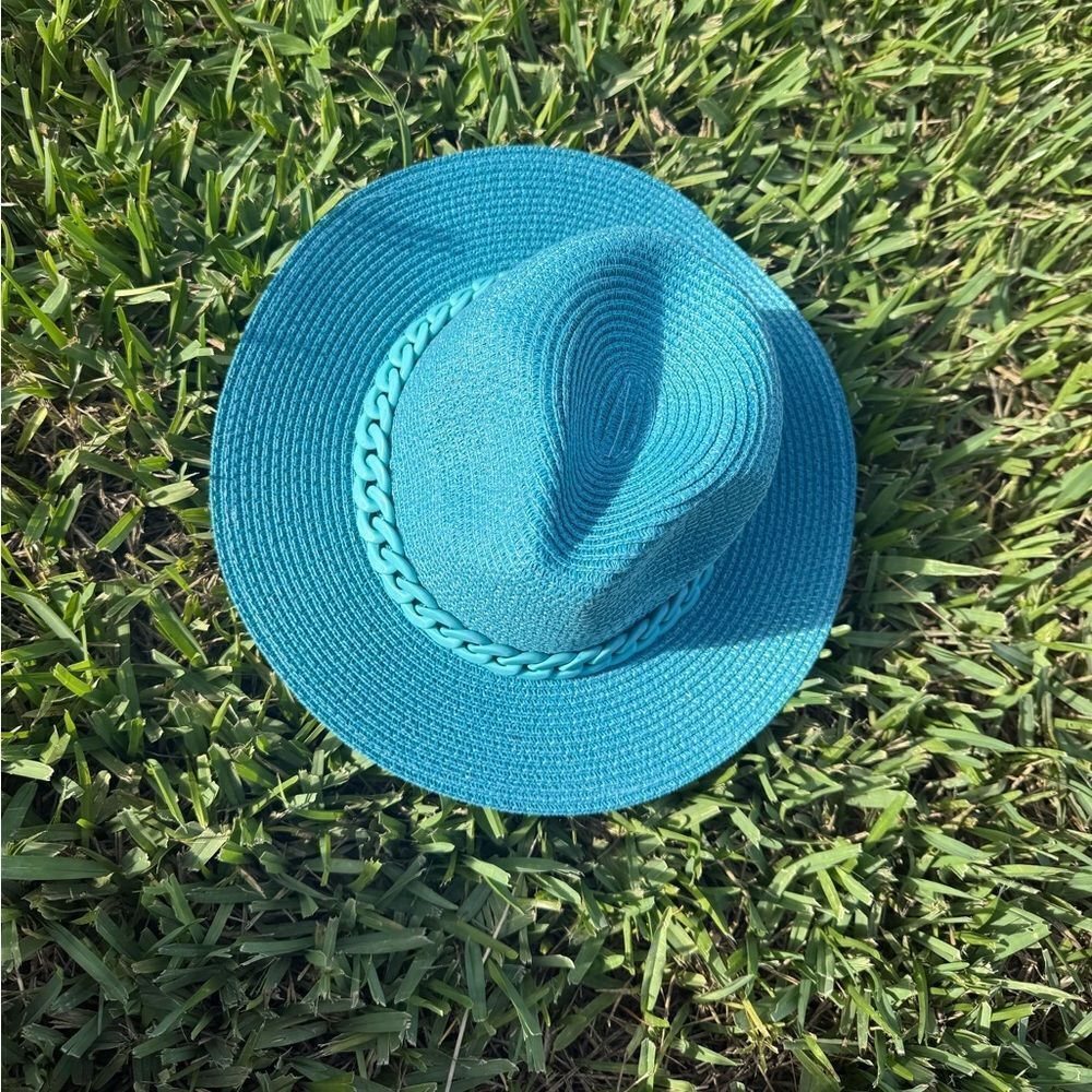Blue Fedora with Chain Trim Detailing - NWT - Adjustable - Picture 2 of 3